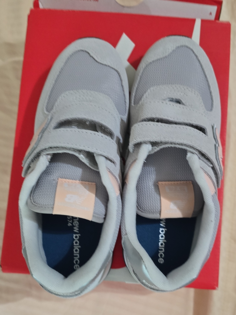 NWB New Balance Kids Light Gray and Soft Pink Velcro Sneakers Size 4Y